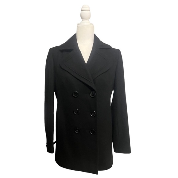 New York & Company Wool Blend Black Button Front Pea Coat - Size 4 - Picture 8 of 14